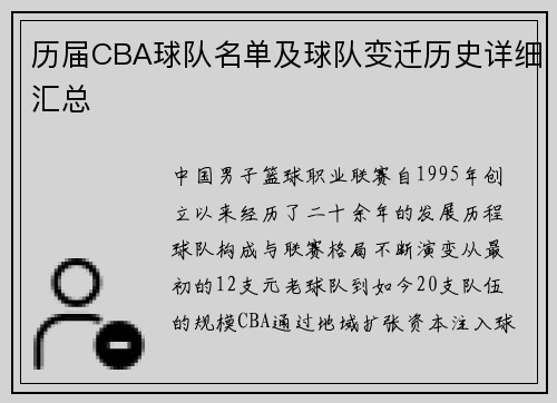 历届CBA球队名单及球队变迁历史详细汇总